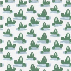 Paintbrush Studios Animal Kingdom Walrus Green Cotton Fabric By The Yard