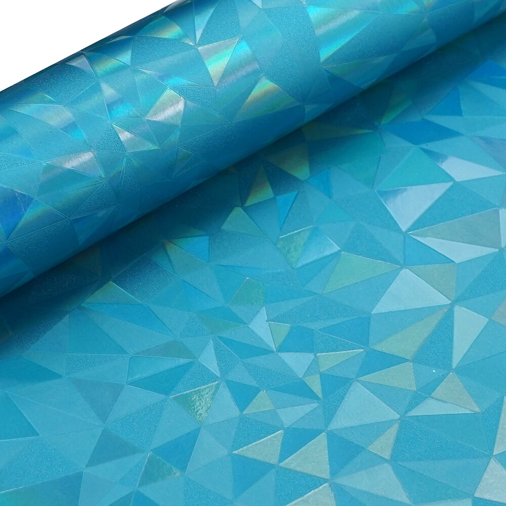 Holographic Embossed 3D Blue Geometric Design Faux Leather