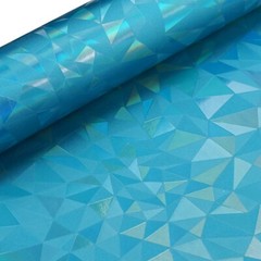 Holographic Embossed 3D Blue Geometric Design Faux Leather