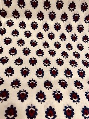 VTG Oak Leaf or Faux Indian Block Print Burgundy & Navy on Cream BTFQ
