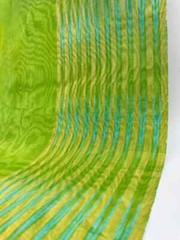 Green Silk Moire Fabric With Ikat Pattern, Ottoman Touch ”Kutnu” Silk Fabric.
