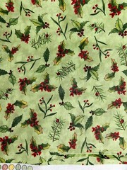 Christmas Holly Berry Pine Cotton Elegant Greenery Cat Williams 2.3 Yd Green Red
