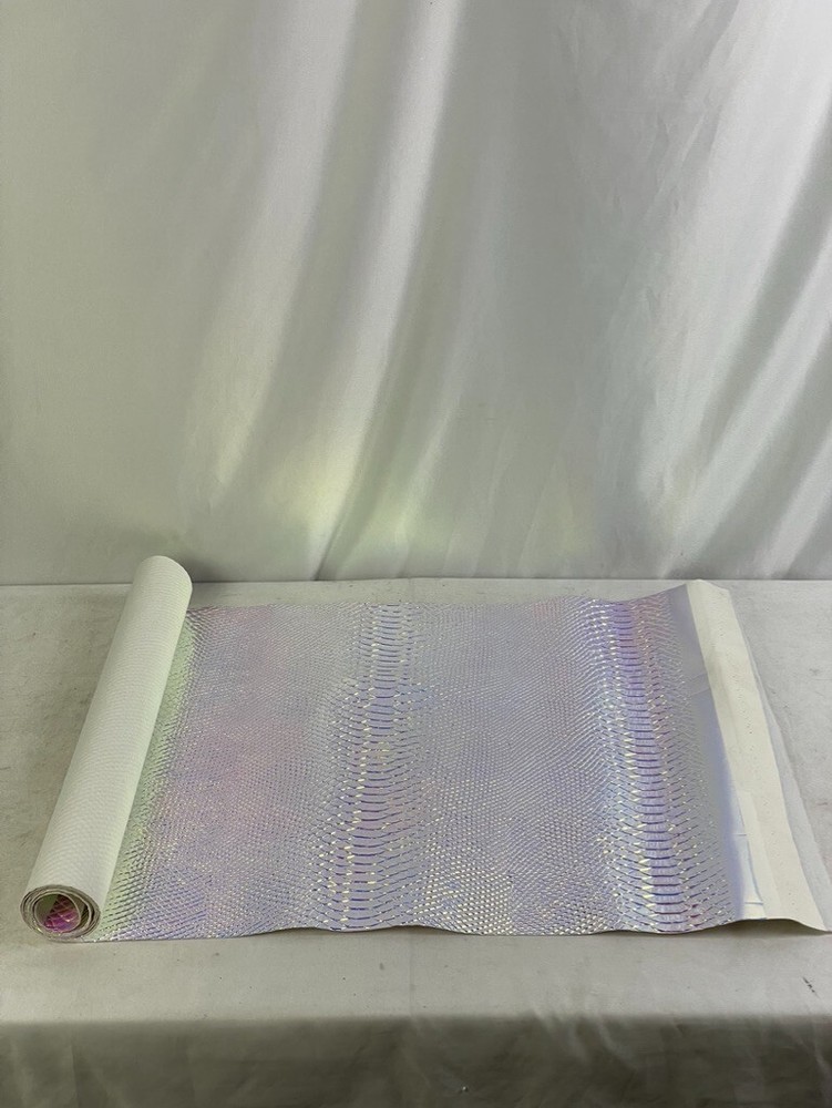 Glossy Embossed Faux Leather Vinyl Upholstery 54″L X 18″W Light Blue Snake