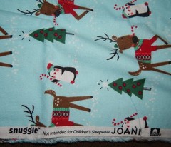 cotton flannel fabric blue aqua Christmas tree holiday BTY reindeer penguin cand