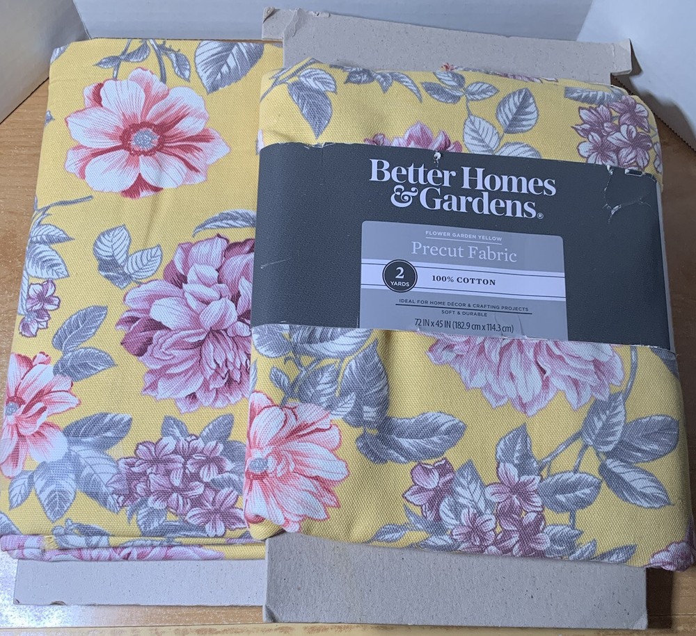 2 Better Homes & Garden 100% Cotton 72 x 45, 4 Yard Yellow Floral Homedec Fabric