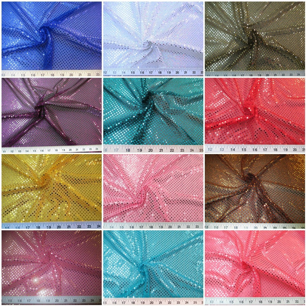 Stretch Glitter Mesh Fabric Sequin Dots Choose Your Color
