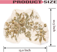 Colorful Flower Fabric Beaded Lace Applique,3D Embroidered Flower Fabric Patch f