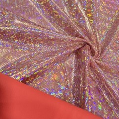 Vibrant Coral Hologram Broken Glass Stretch Spandex by the Yard for Swimwear