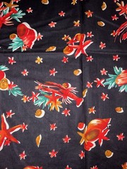 VTG ALEXANDER HENRY, Seashells Lobsters on Black, Nautical Fabric, 106”x29.5”