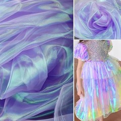 3.3 Yards Purple Organza Fabric, Holographic Iridescent, 59″ Wide for Weddings,