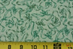 16″ Long, Vintage, Green Ribbons & Bows on Light-Green, Classic Cottons, P7659