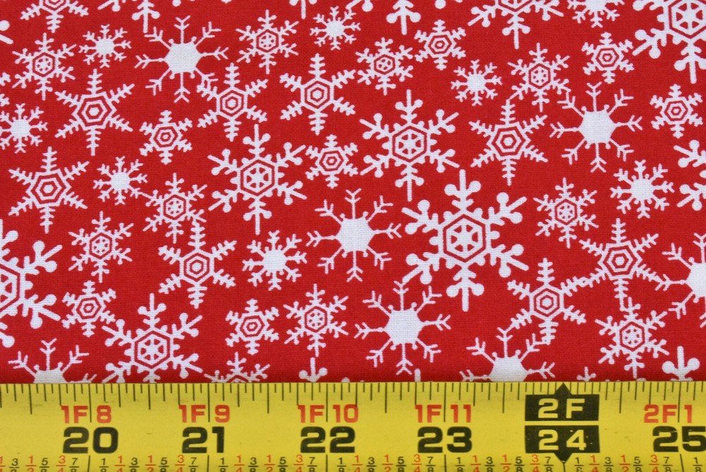 By 1/2 Yd, White Snowflakes on Red Quilt Cotton, Jo-Ann, P5487