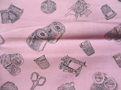 Fabric Red Rooster “Sewing” 3 Pc Sampler Pink Stipple & Implements & Tags $3.95