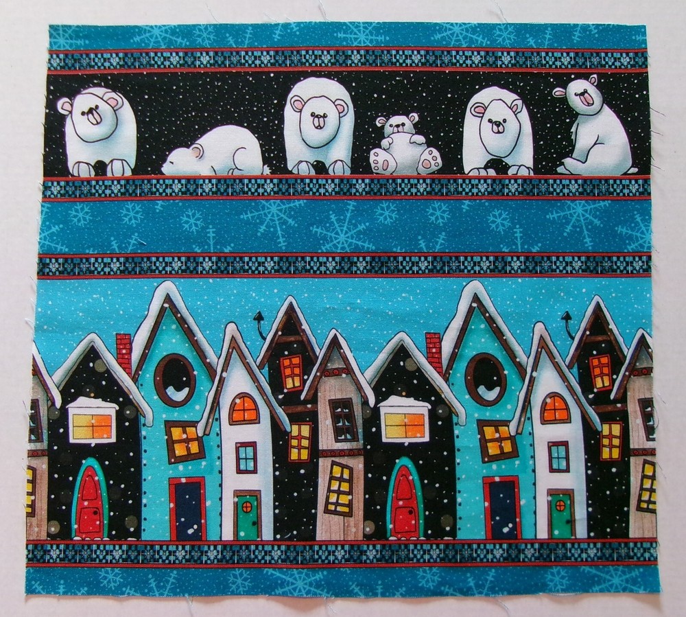 Cotton Fabric Comic Polar Bear Village – Pic C – 10 1/4″ L x 11 1/4″ W