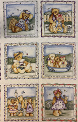 Vintage Dianna Marcum~Beatitude Bears Fabric~Religious~18 Quilt Blocks~6 1/2″ sq