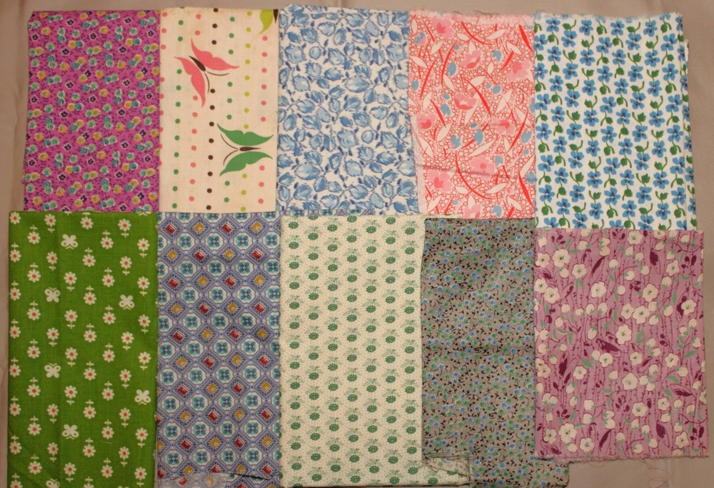 Vtg 1930s – 1960s Cotton Quilting Sewing Fabric Remnants ~ Florals + Lot #4