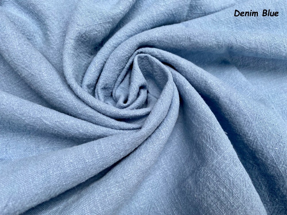 Stone Washed Plain Linen Fabric Soft Material Curtains Dress 55″ Wide Denim Blue