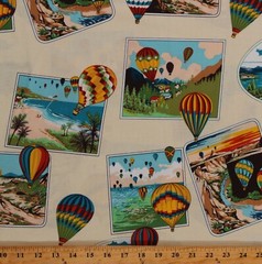 Cotton Hot Air Balloons Photos Postcards Cream Fabric Print by the Yard D691.20