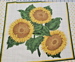 Golden Sunflowers Cotton Fabric Squares, 1 Cut of 2 Squares