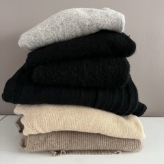 Lot of 6 100% Cashmere Fabric Cutter Craft Upcycle Black Beige DIY Flaws 3.5 oz.