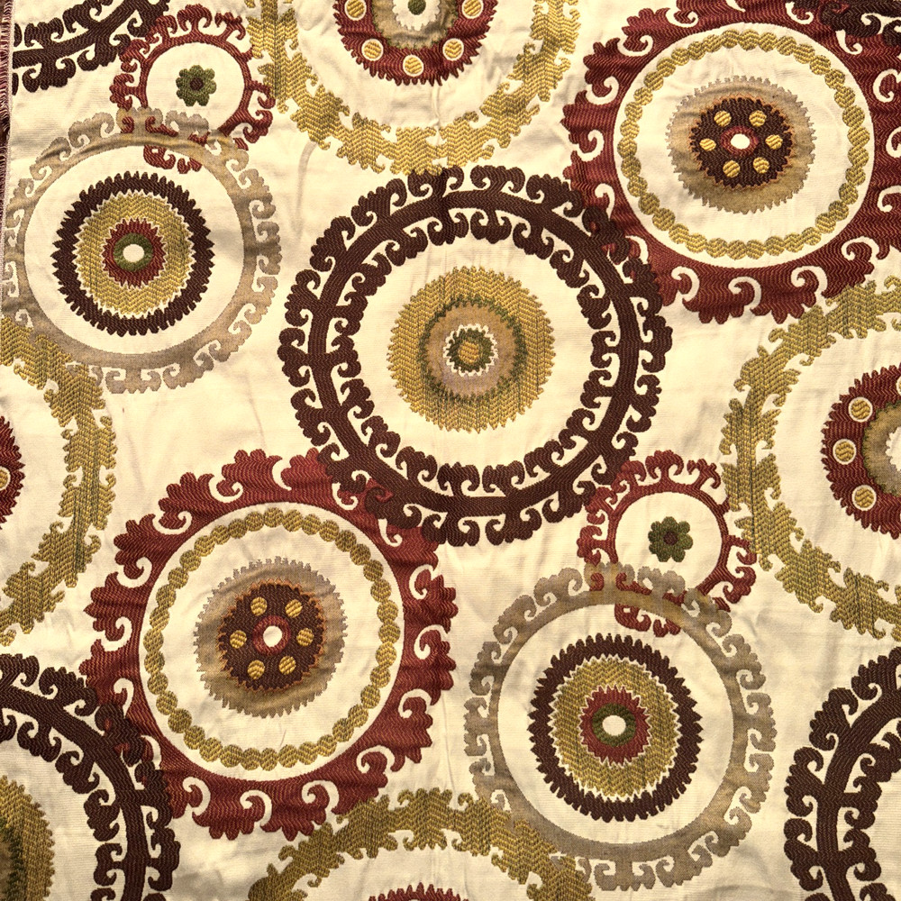 Taraz-Teak Suzani Fabric Rayon Upholstery Brown Rust Ivory Medallion 1.5Y #2