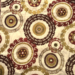 Taraz-Teak Suzani Fabric Rayon Upholstery Brown Rust Ivory Medallion 1.5Y #2