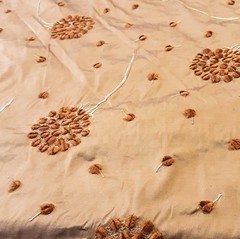 Embroidered 100% Silk Fabric 5yds X 54″ W Irridescent Copper Gold w 3D Floral