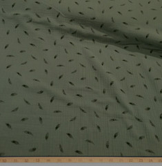 Soft Sage Green Cotton Muslin Double-Gauze w/ Black Drawn Feathers – Cool, Light