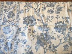 Vtg Bloomcraft Screen Print Home Decor Fabric Light Blue Floral Border 4.5 YDs