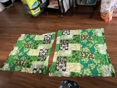 Lot Of 2 Green Hawaiian Hibiscus Flower Cotton Fabric 28” x26” & 25” X27”, New