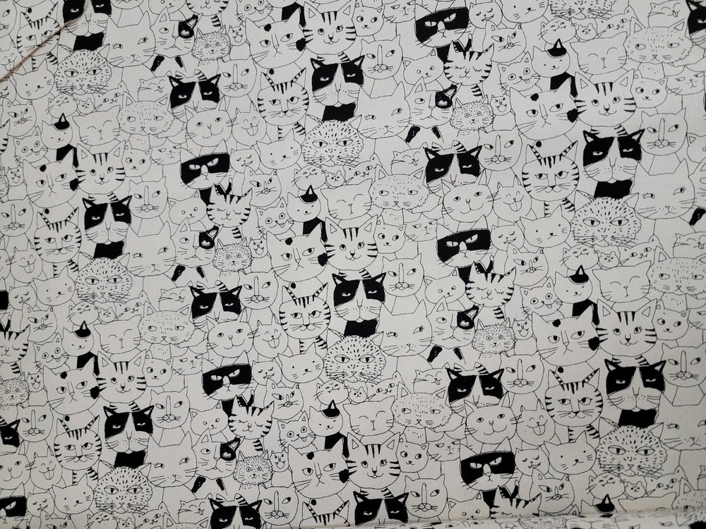 ORIMONO – Cat Faces Cartoon Sketch by Sevenberry – Natural ,1/4 yard
