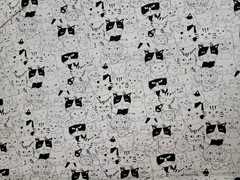ORIMONO – Cat Faces Cartoon Sketch by Sevenberry – Natural ,1/4 yard