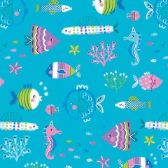 Benartex Mystical Mermaids ~ Underwater Friends in Aqua 100% Cotton Fish Fabric