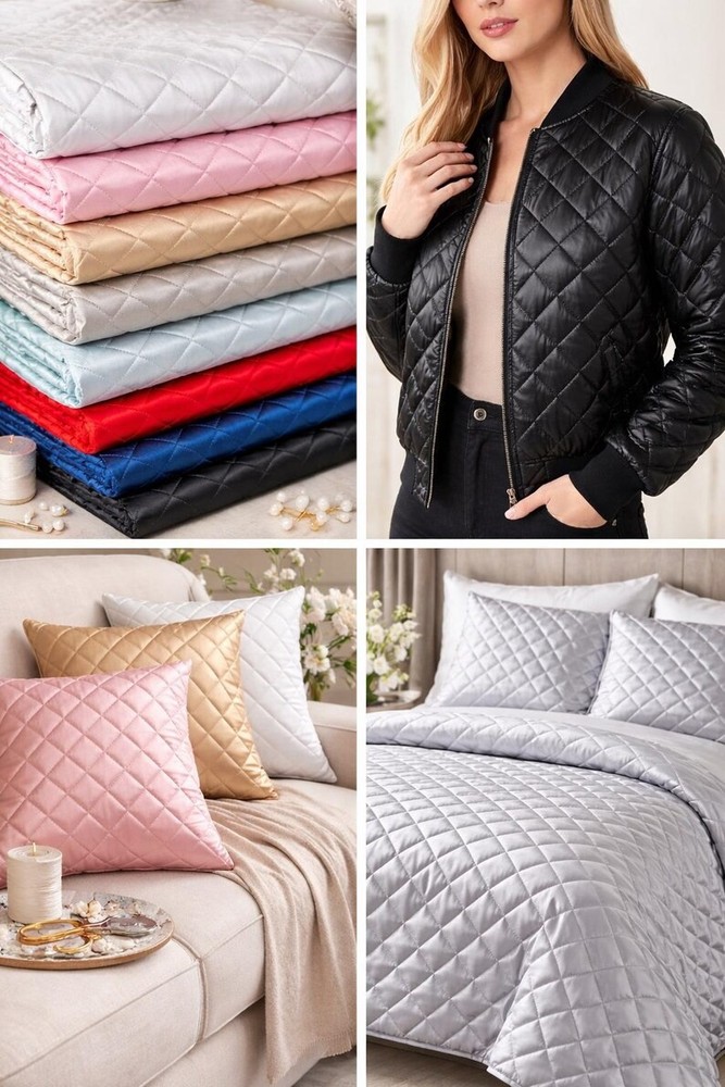 Satin Quilted Polyester Batting Fabric – BLACK 58″/60″ Width Sold By The Yard