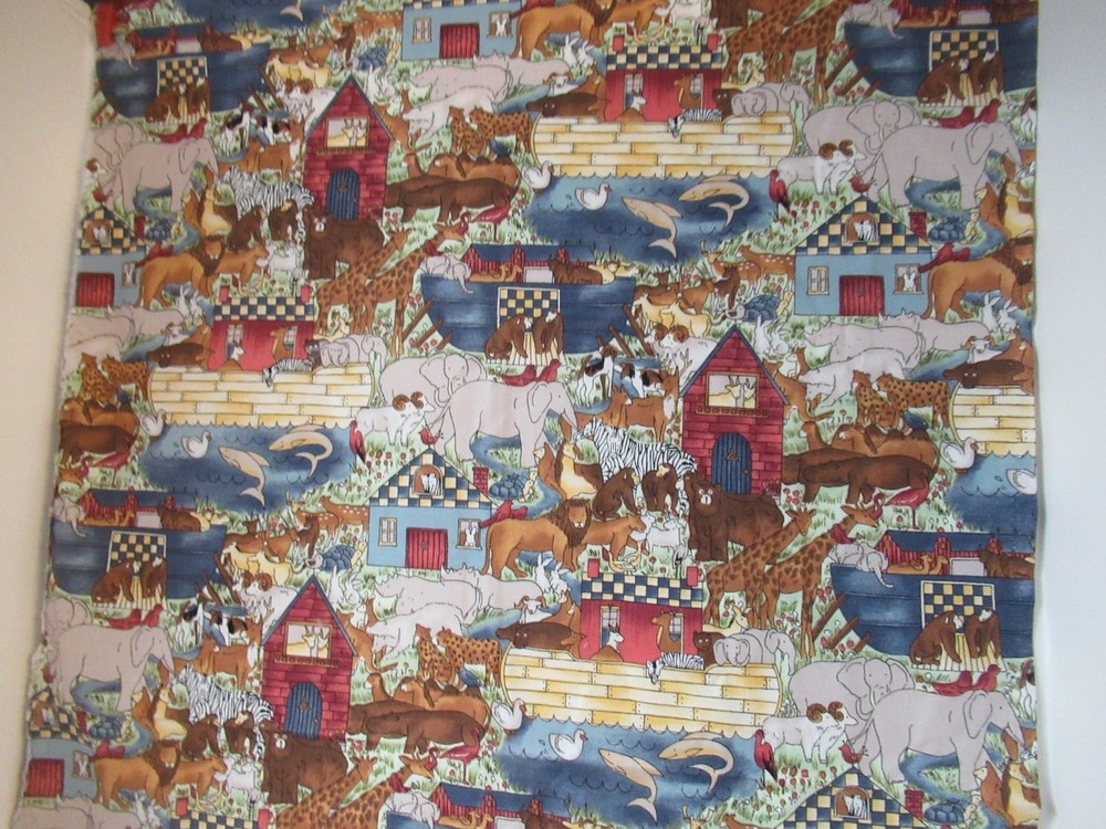 Noah’s Ark Hi-Fashion Cotton FABRICS SZ 22″X37″ VTG RARE NEW