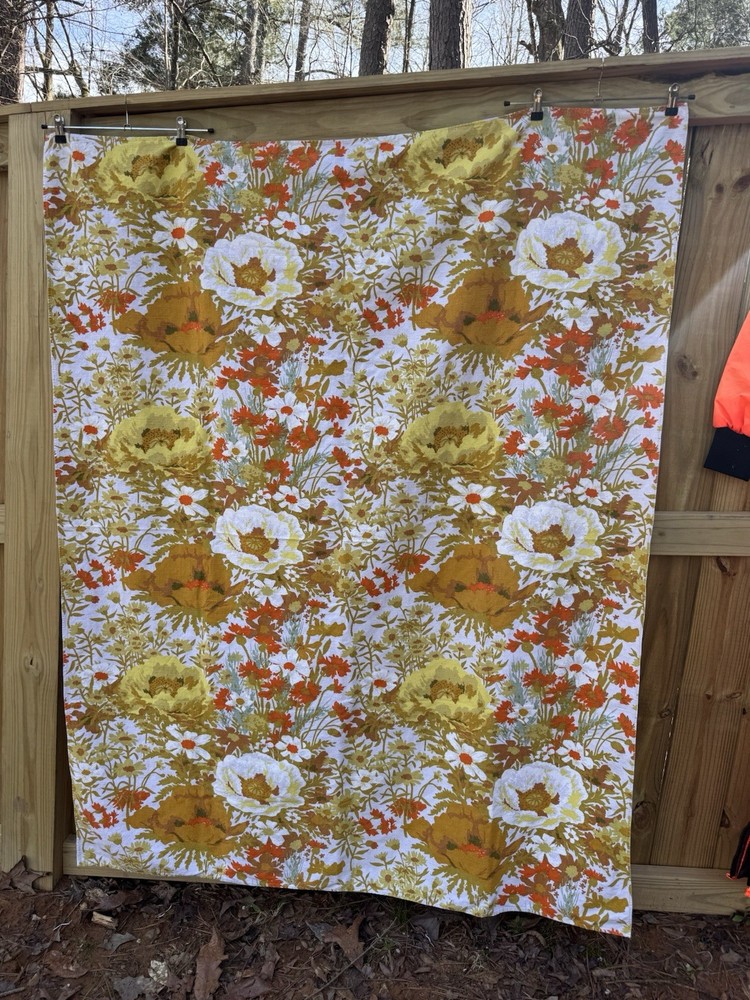 Vintage Floral Tablecloth Orange Yellow White 1970s