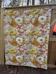 Vintage Floral Tablecloth Orange Yellow White 1970s