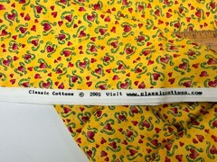 Vintage 2005 Classic Cottons Quilt Fabric Pink Hearts On Yellow 3 Yards