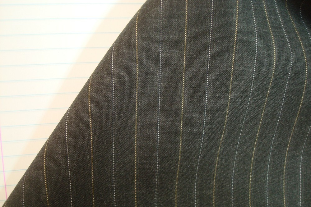 3.77 yds Luxury WOOL Super 120s Fabric 8 oz Suiting Charcoal stripe 136″ BTP