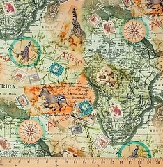Cotton African Adventure Maps Safari Cotton Fabric Print by the Yard D376.65