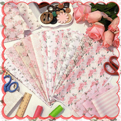 Vintage Rose Quilting Fabric Bundle 10×10 Inches Pink White Patchwork Material