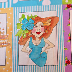 VTG Loralie Harris PORTRAIT Fabric Panel OOP Whimsical Ladies Cotton 24″x44″