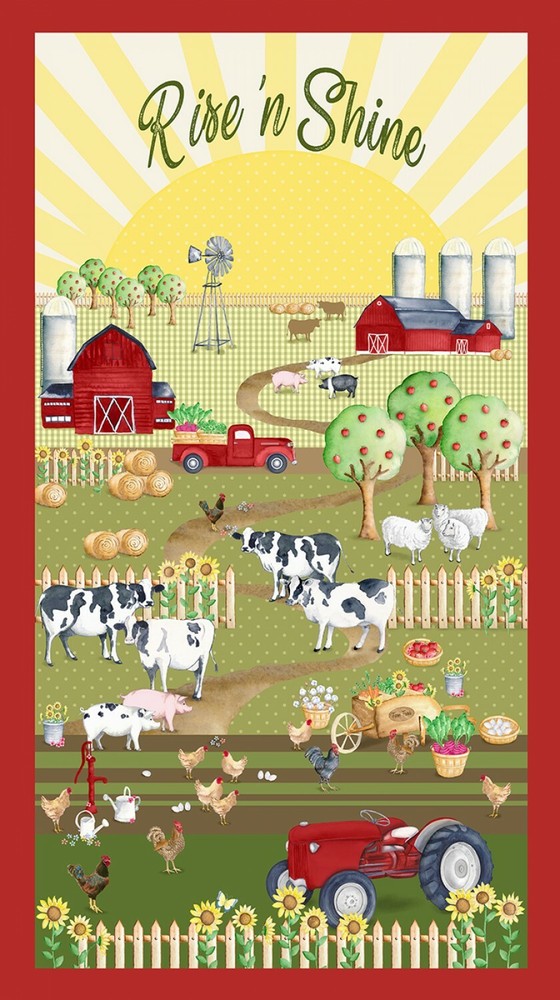 Rise ‘n Shine Farm Scene Quilt Panel by Andi Metz Kanvas with Benartex 24 x 45