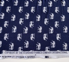 Navy Blue Indigo White Elephant Print Fabric Stretch Knit Blend 1 Yard 36 x 59
