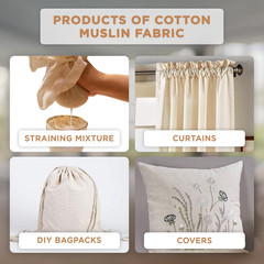 100% Cotton Muslin Fabric by the Yard – Natural Unbleached, Medium Weight Sewing