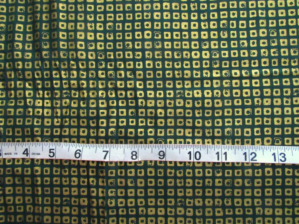1 yd 100% Cotton Fabric Green with Metallic Gold Squares by Concord Fabrics