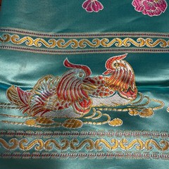 angzhou Silk Brocade Set Turquoise & Pink Phoenix Peony Bedspread Coverlet 84×70