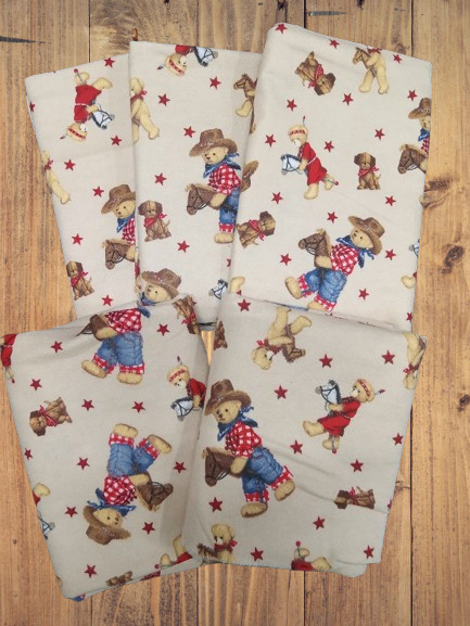 Assorted Teddy Bear Western Flannel 15″ – 27″ Pieces Fabric – 1 lb Scrap Bundle
