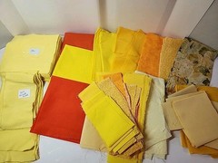 3lb 4oz Yellow Orange Mixed Lot Fabric Remnants Scraps Sewing Crafts Quilting