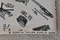 By 1/2 Yd, Vintage, Old-Fashion Hardware Store Ads on Tan Cotton, Carpin, P4303